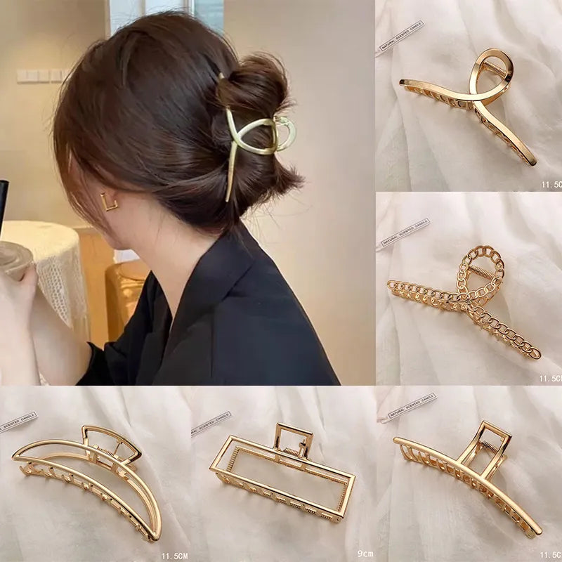 Fashion Metal Hair Claw For Women Gold Silver Color Cross Crab Hair Clip Korean Elegant Geometric Hairpin Girl Hair Accessories