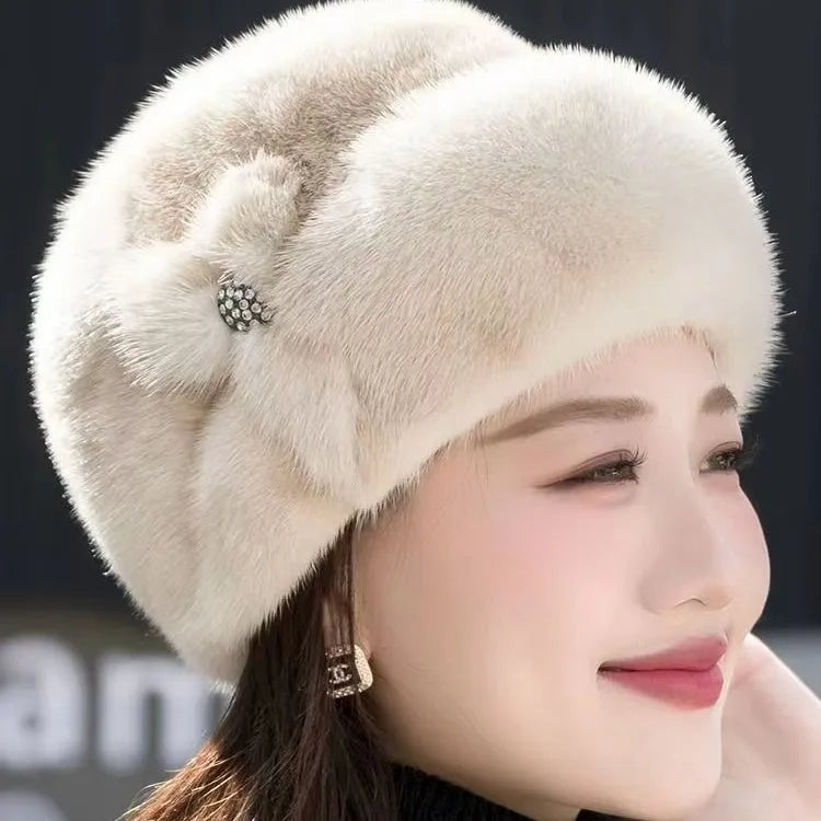 New Mom Style Hat Women's Winter Artificial Mink Hair Top Hat Fashion Leather Warm Hat Middle-Aged and Elderly Fur Bag Cap Trend