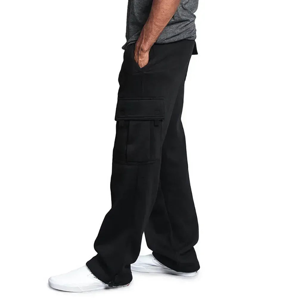 Men Cargo Jogger Pants Autumn Winter Fleece Sweatpants Loose Trousers Multi Pocket Overalls Hip Hop Streetwear Cargo Long Pants