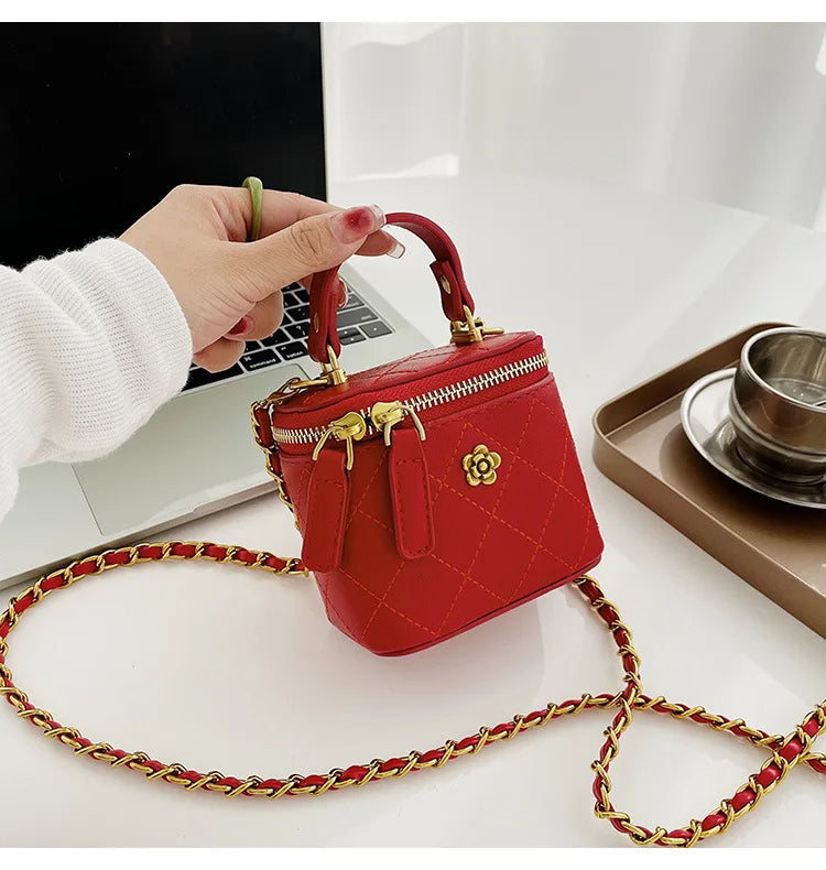 Small  Shoulder Bucket Bag For Women Classic Mini Clutches Female Small Square Box Crossbody Metal Chain Handbag