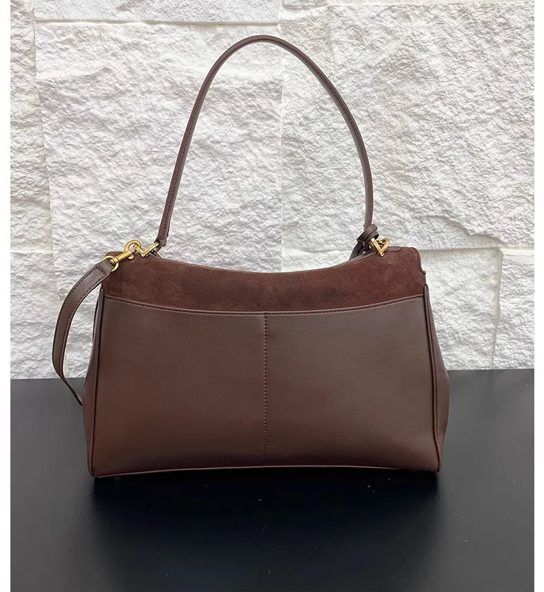 2024 Autumn/winter Frosted Leather Tote Bag with Lock Buckle Underarm Bag Single Shoulder Crossbody Bag