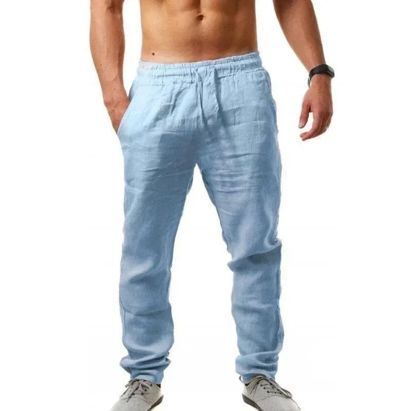 Pantalon de sport décontracté à la mode pour hommes, taille élastique, pantalon de couleur unie en coton et lin