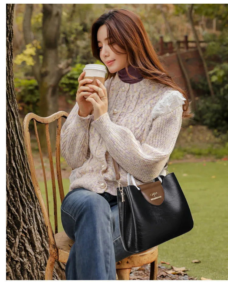 PU Soft Leather Texture Handbag New Cross-border Women's Bag Niche Design Fashionable Shoulder Bag Large Capacity Tote Purse