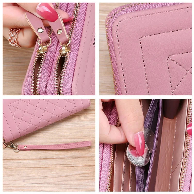 Long Wallet for Women Female Tassel Coin Purse Card Holder Wallets Double Zipper PU Leather Clutch Bags Luxury Money Phone Bag