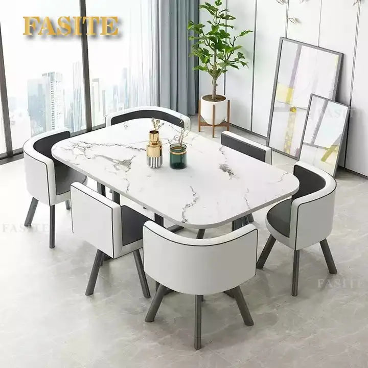 New 2024 Modern Rectangular Negotiation Table and Chair Combination Scandinavian Conference Table Living Room Set with 6 Chairs