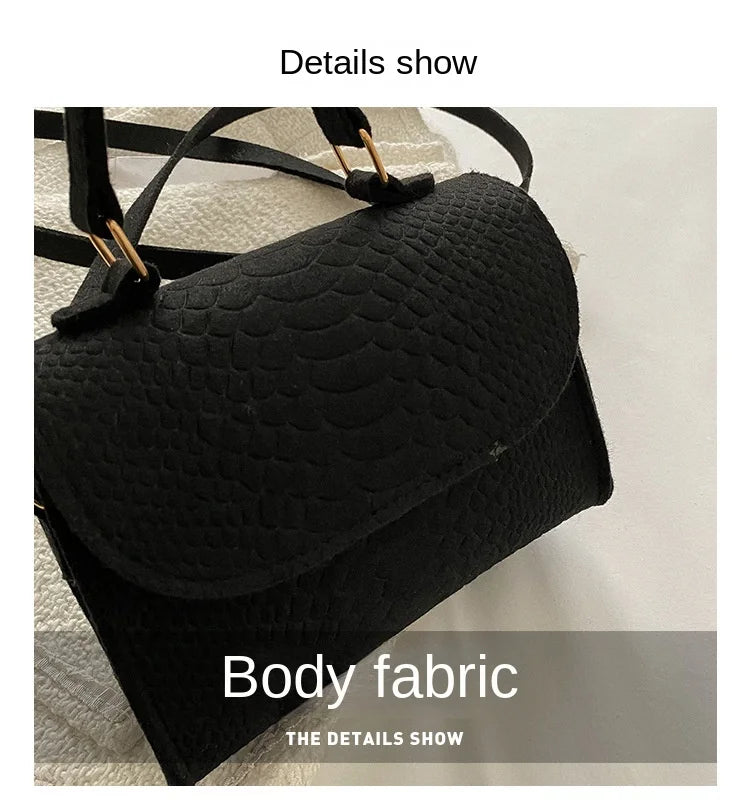 Fashion Women's Korean Popular Felt Crocodile Pattern Indentation High-quality Texture Temperament Versatile Square Shoulder Bag