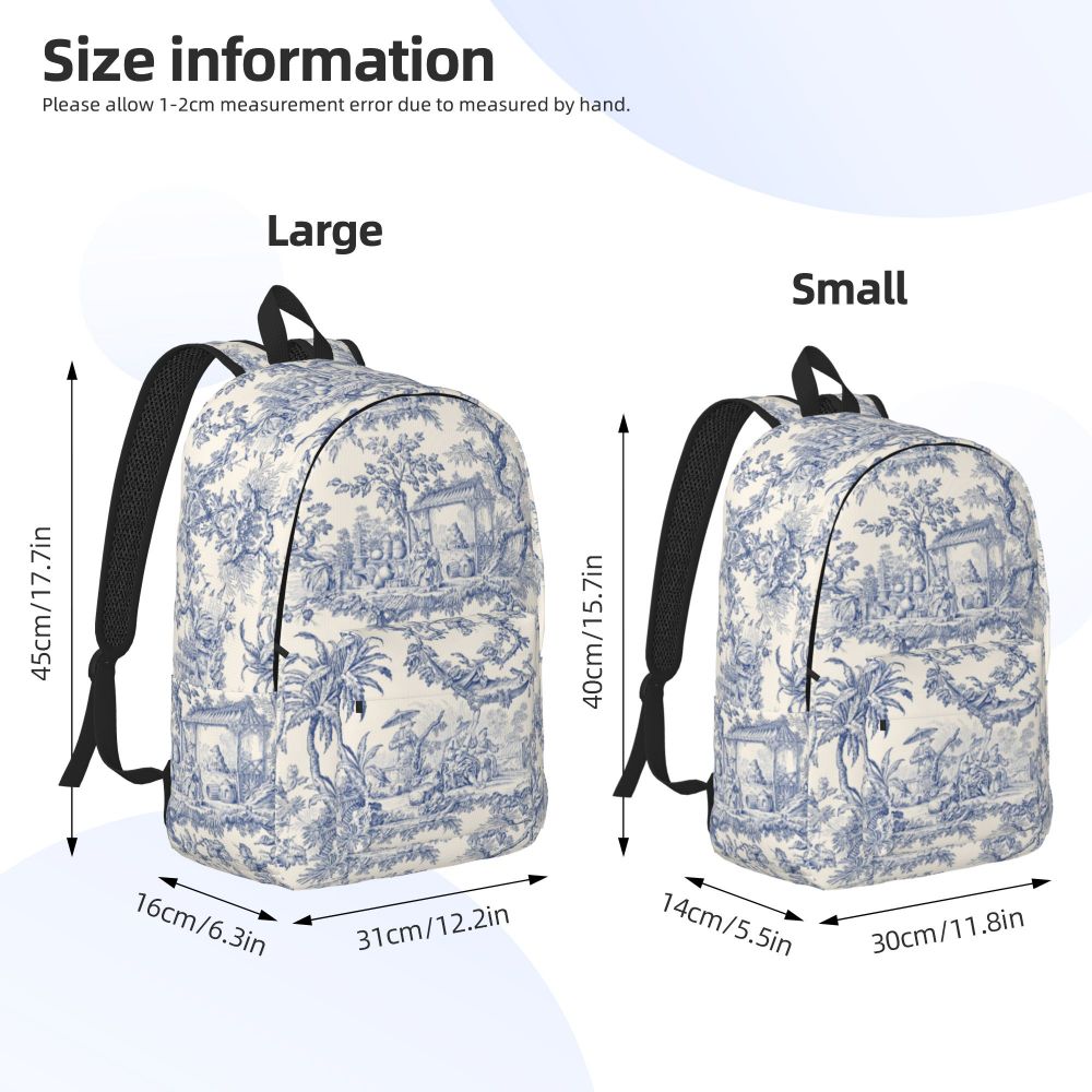 Personalized Navy Blue Toile De Jouy Canvas Backpacks Men Women Basic Bookbag for School College French Countryside Floral Bags