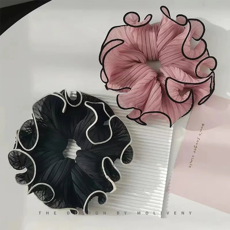 2023 Sweet Temperament Fashion Exaggerated Hair Band Hair Accessories Retro Wrinkle Chiffon Scrunchies for Women Girls