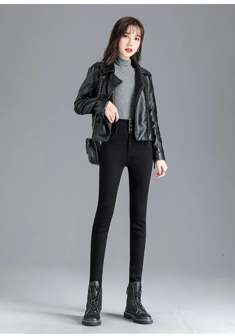 Jean skinny taille haute en velours épais pour femme, pantalon crayon décontracté en molleton simple et chaud, coupe slim, extensible, nouvelle collection hiver