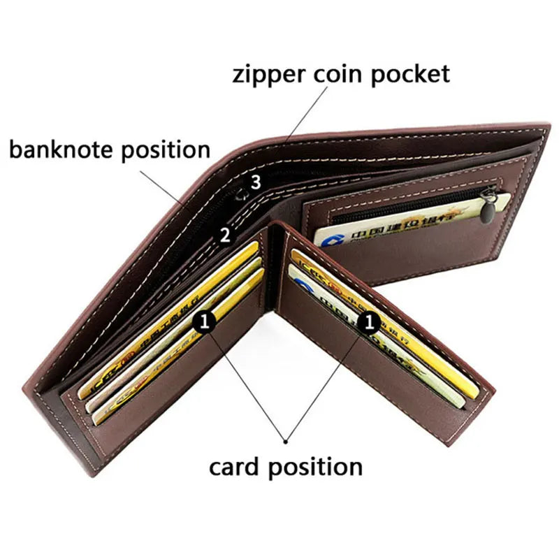 Short Men Wallets Zipper Coin Pocket Slim Card Holder Name Engraved Luxury Male Purses High Quality PU Leather Men's Wallet