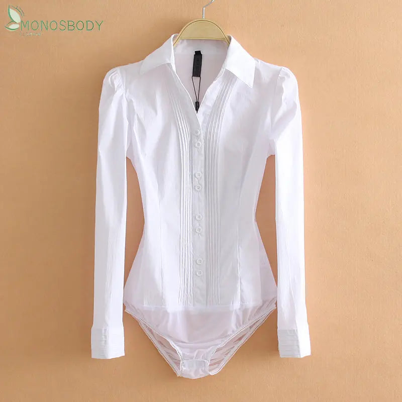 Monos Mujer Elegant Shirring Long Sleeve Collared Body Shirts Women Bodysuits Office Lady Rompers Business Work Blouses and Tops