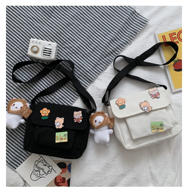 Crossbody Bags Women Canvas Flap-bag Kawaii Harajuku All-match Students Casual Female Handbags Korean Ulzzang Daily Chic Fashion