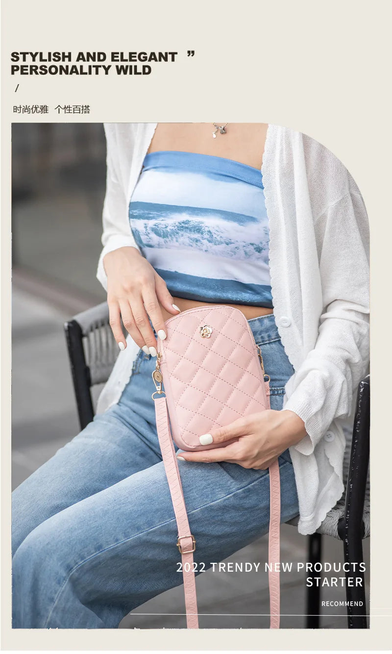 Nouveau sac à bandoulière pour téléphone pour femmes, sac messager à épaule brodé en losange, porte-monnaie portable simple, sacs pour filles