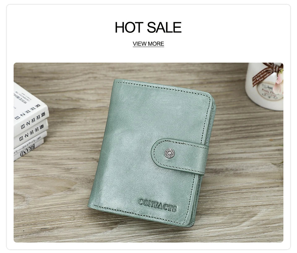 CONTACT'S Genuine Leather RFID Vintage Wallet Men With Coin Pocket Short Wallets Small Zipper Wallet With Card Holders Man Purse