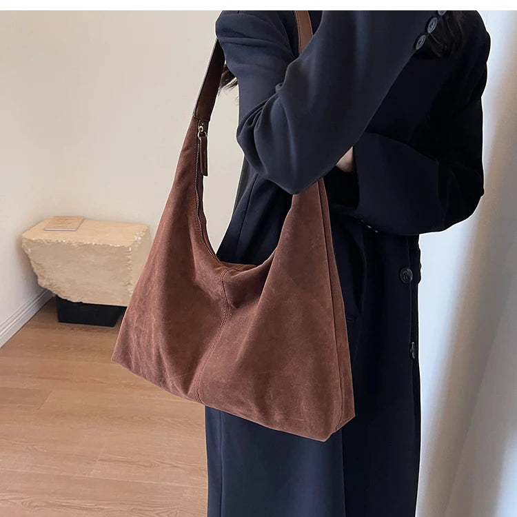 Retro Soft Suede Bag For Women 2023 New Autumn/winter Popular Large Capacity Shoulder Bag Bucket Bag