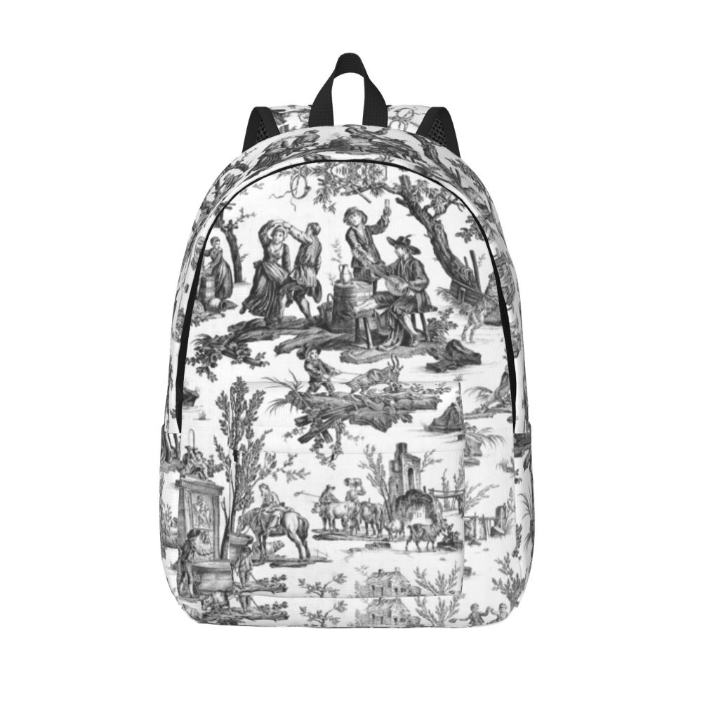 Personalized Navy Blue Toile De Jouy Canvas Backpacks Men Women Basic Bookbag for School College French Countryside Floral Bags