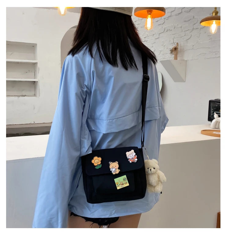 Crossbody Bags Women Canvas Flap-bag Kawaii Harajuku All-match Students Casual Female Handbags Korean Ulzzang Daily Chic Fashion