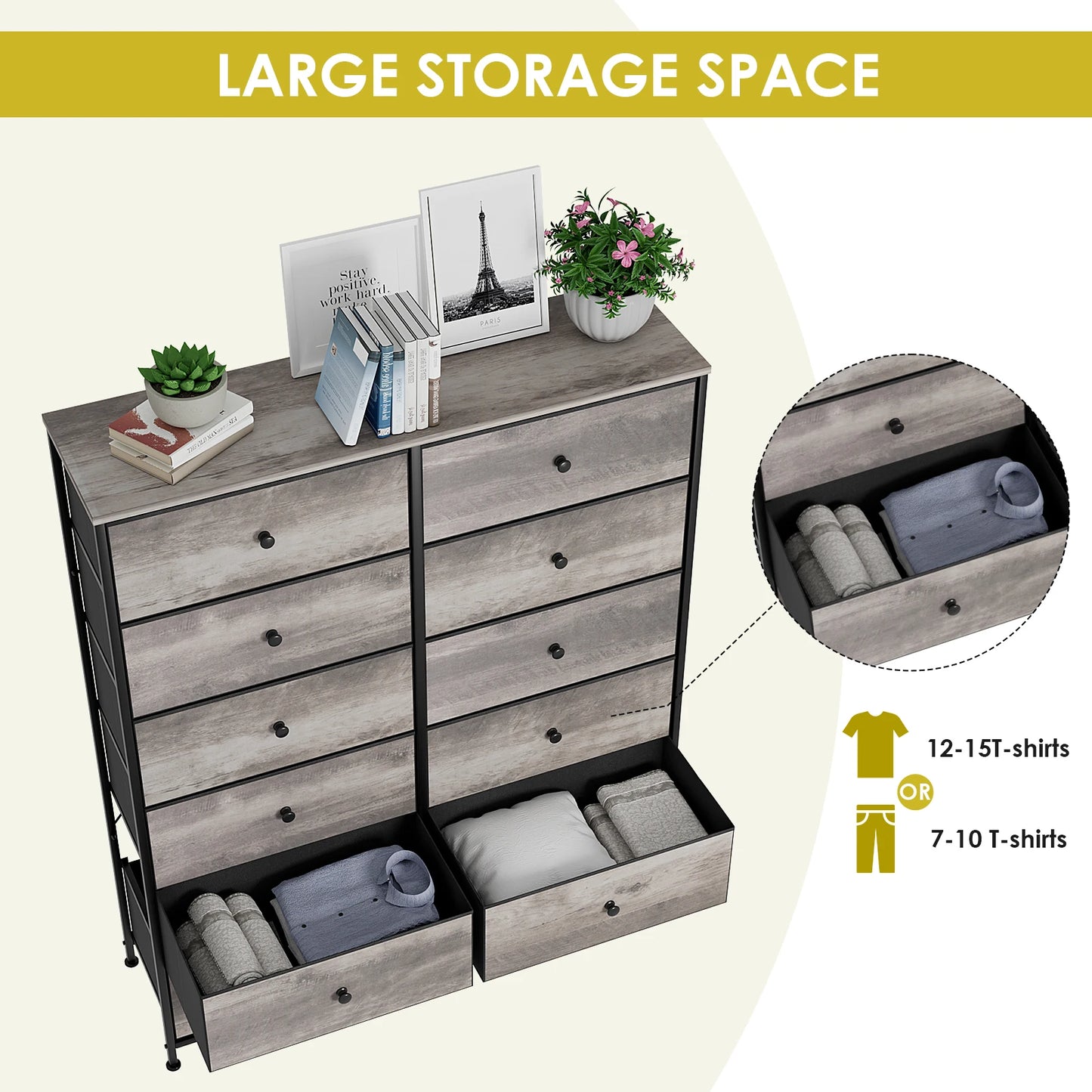 Dresser for Bedroom 12 Drawer Double Dresser, Storage Tower with Fabric Bins, Chest of Drawers for Closet, Living Room,Hallway