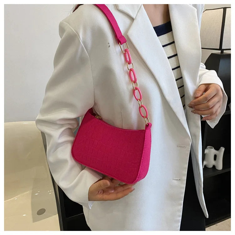 Fashion Felt Shoulder Bags for Women Women's Subaxillary Bag Design Advanced Texture Armpit Handbags Purses Crescent Saddle Bag