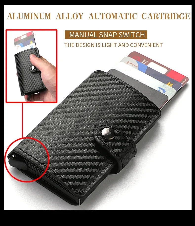 Carbon Fiber Credit Card Holder Wallet Men Rfid Smart Metal Thin Slim Pop Up Minimalist Wallet Small Black Purse Metal Vallet