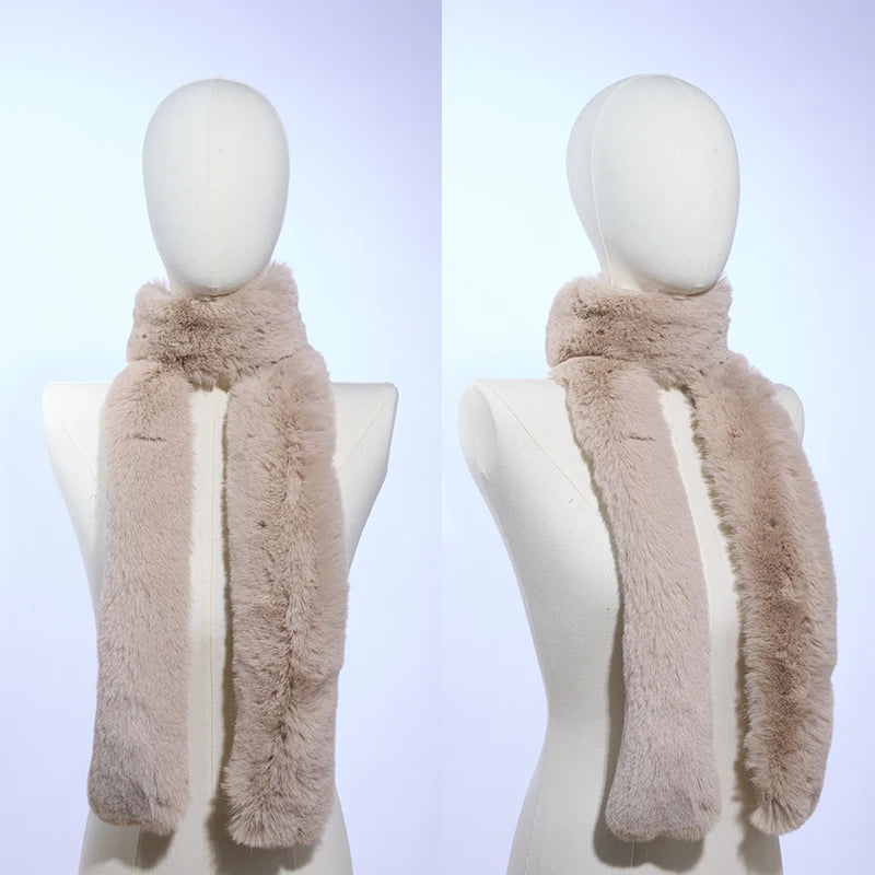 Winter Warm Faux Fox Fur Collar Woman Scarf Shawl For Ladies Collars Wraps Neck Warmer Long Scarves Luxury Furry Scarf Shawls