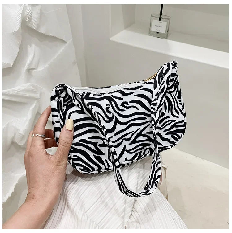 Women Shoulder Bag Fashion Animal Pattern Print Bag Casual Nylon Butterfly Leopard Zebra Cow Print Women Handbag Underarm Bags