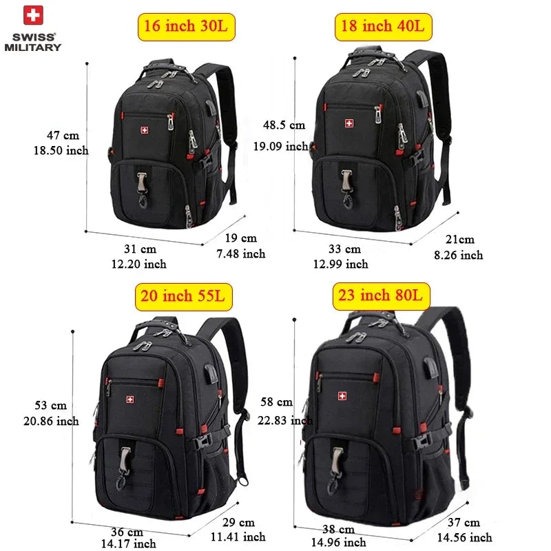 SWISS MILITARY Multifunction Large Capacity Male Bag Fashion Travel Usb Charging Waterproof 23 inch Laptop Backpack Men Mochila