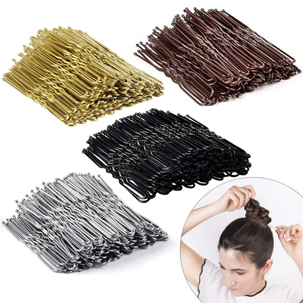 50pcs Women Girls U Shaped Hairpins For Bun Metal Hairdressing Bobby Bridal Pin Barrette Salon Hair Styling Tools U Clips 5cm