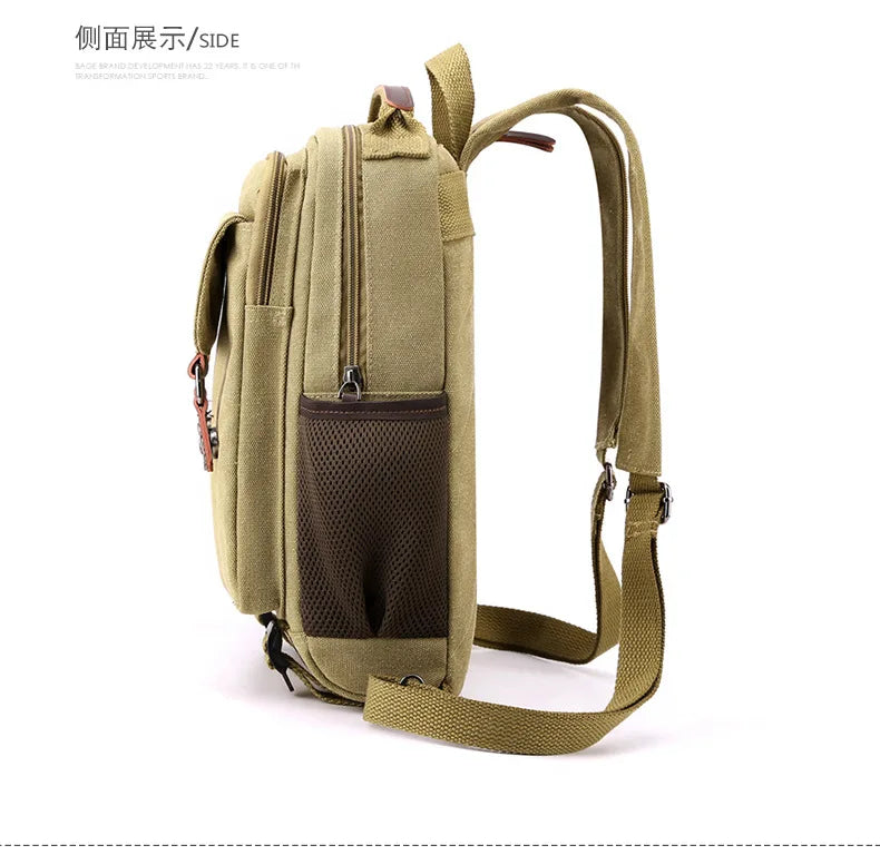 Small Mens Backpack Canvas Casual Backpacks for Men 2024 Mini Male School Bag Rucksack Man Multi-function Crossbody Bag Travel