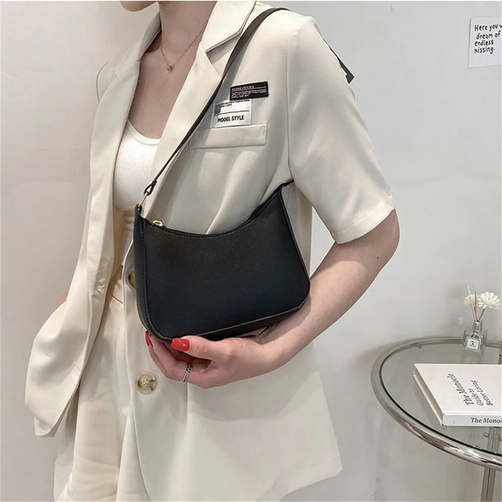 2024 New Women's Fashion Handbags Retro Solid Color PU Leather Shoulder Underarm Bag Casual Women Hobos Small Clutch Purse