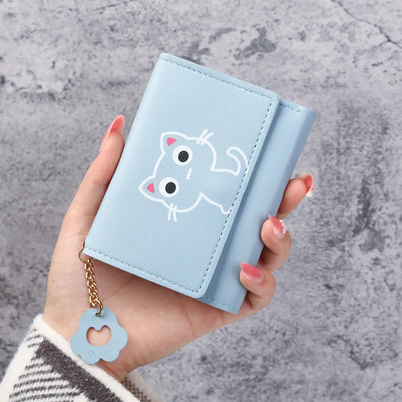 2023 New Women's Wallet Cute Cat Short Wallet Leather Small Coin Purse Girls Money Bag Card Holder Ladies Female Hasp Wallet