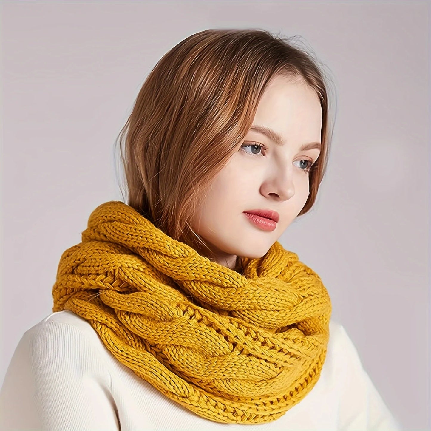 Autumn and winter thickening solid color plush knitting Fried Dough Twists scarf outdoor warmth wireless ring scarf