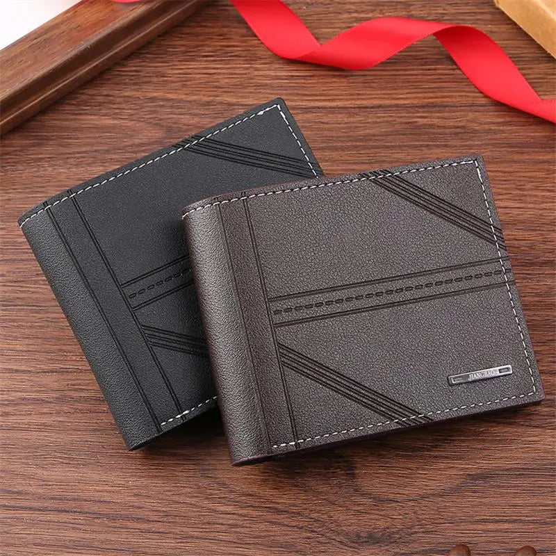 Men'S Short Frosted Leather Wallet Multi-Slot Coin Pocket Photo Holder Small Men'S Wallet High Quality New 2024