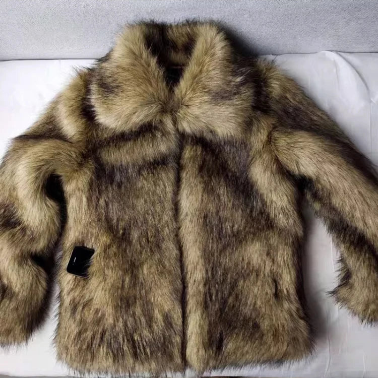 Mauroicardi Winter Short Thick Warm Hairy Shaggy Faux Raccoon Fur Coat Men Long Sleeve High Quality Luxury Fluffy Jacket 2023