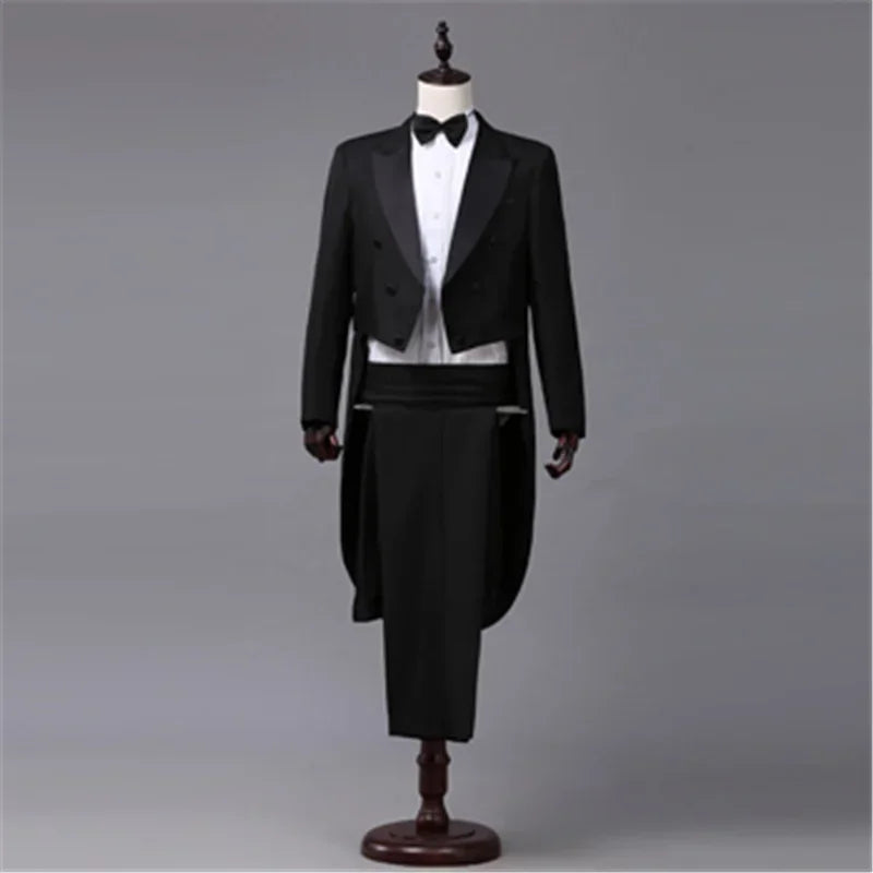 Costume de smoking pour homme, vintage, formel, coupe ajustée, revers en pointe, pantalon de smoking, queue-de-pie, chanteur, magicien, veste de scène, tenues