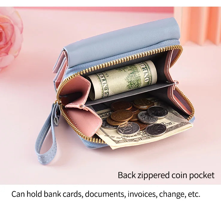 Small Women's Wallet Solid Short Pu Leather Female Wallets Hasp Coin Purse Card Holders for Girls Student 2024 Clutch Money Bag