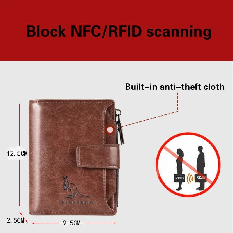 Leather Men's Wallet Luxury Short RFID Card Holder for Men Zipper Coin Purse Portable Male Wallets Billfold