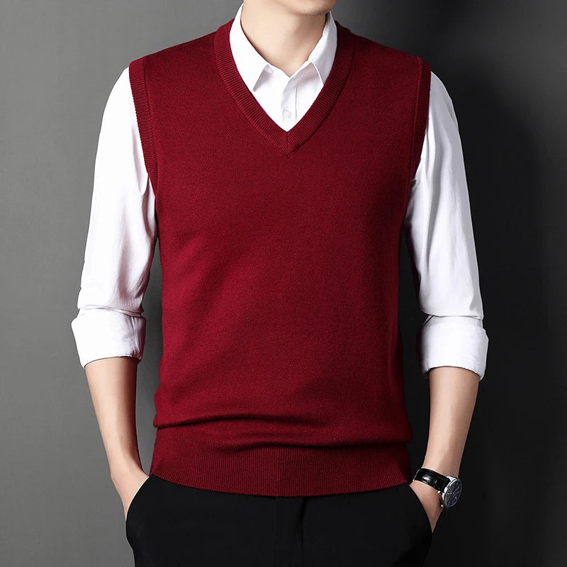 Men's Solid Color Sweater Vest Casual Fashion Warm Top