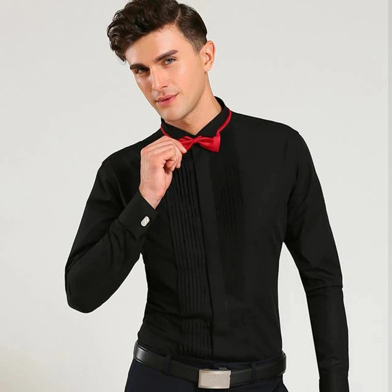 Chemise habillée à poignets français pour homme M~6XL, blanche, à manches longues, chemises sociales pour hommes, coupe régulière, pour fête, dîner, mariage, boutons de manchette, chemise formelle