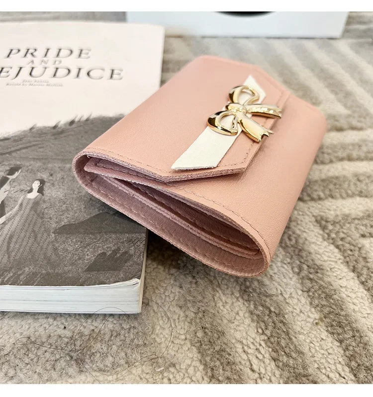 Women Wallet Foldable Portable Ladies Short Coin Purses Fashion Cute Bow Clutch Bag PU Leather Quality Female Card Holder Purse