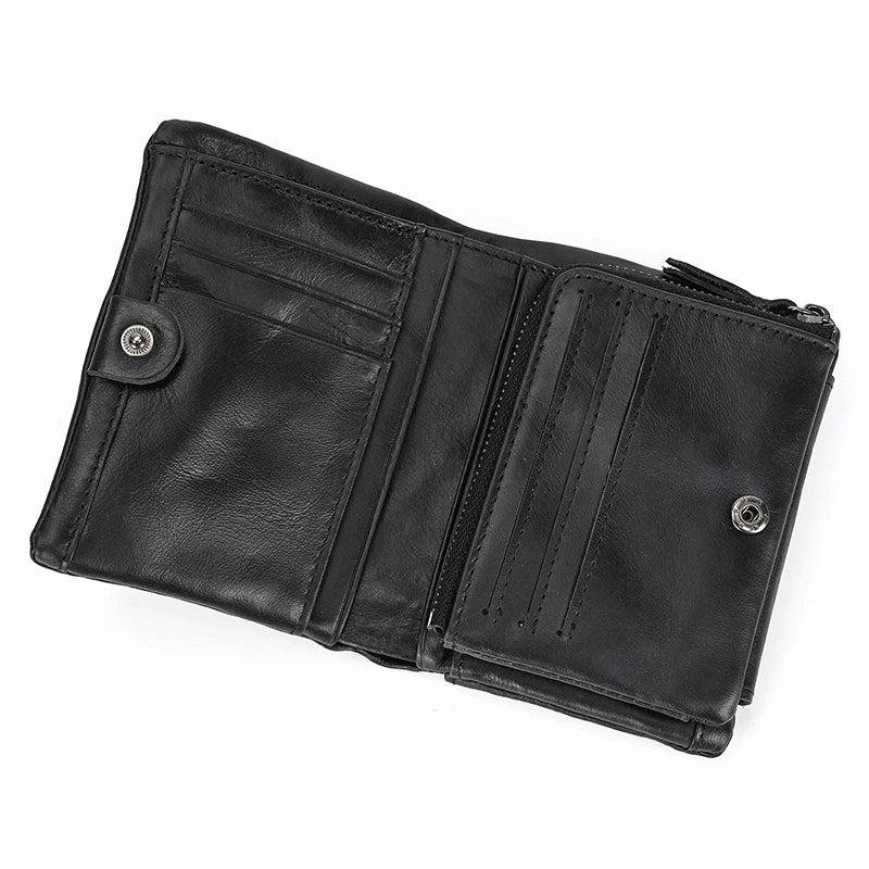 Leather Men‘s Short Wallet Hasp Genuine Leather Unisex Zipper Coin Clutch Purse Cowhide Card Holder Trifold Man wallets