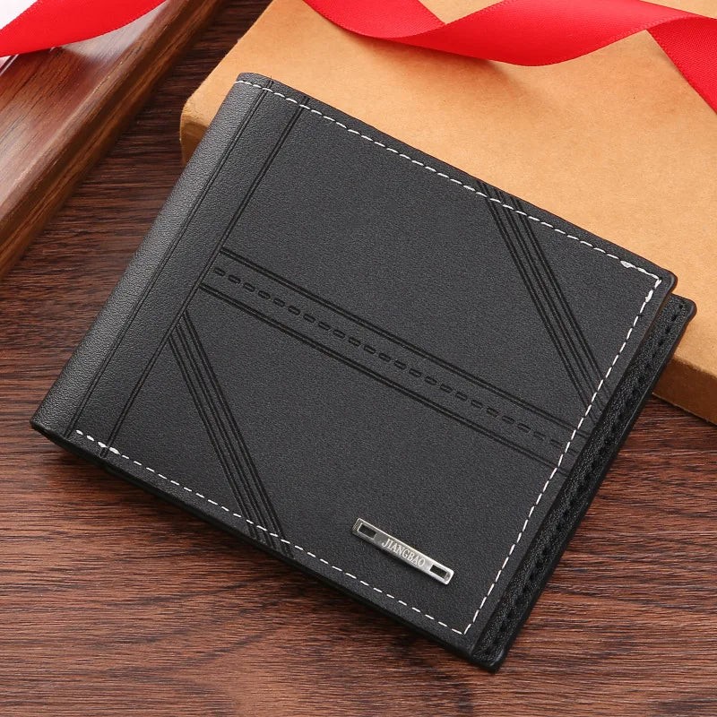 Men's Wallet Mens Short Wallet Youth Fashion Horizontal Soft Leather Business Wallet Credit ID Card Holder Wallet Billfold Purse