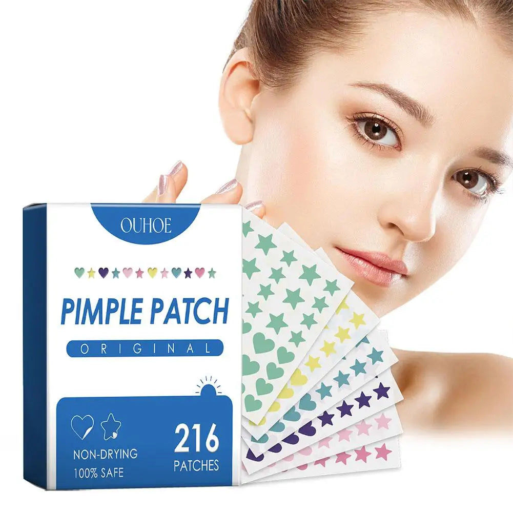 Lot de 216 patchs anti-acné en forme d'étoile, autocollants colorés invisibles pour éliminer l'acné, soins de la peau, anti-cernes, patch de maquillage de beauté