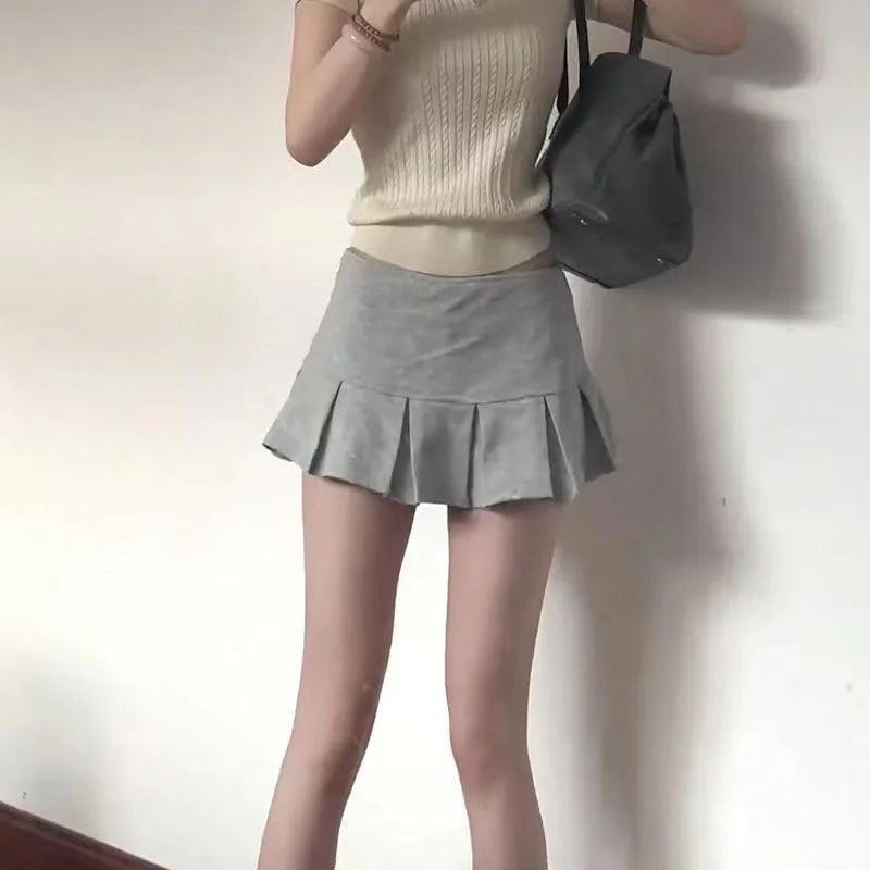 Xpqbb Fashion Low Waist Mini Skirt Women 2024 New Vintage Side Zip A Line Y2K Short Skirts Female Sexy Girls Hot Pleated Skirt