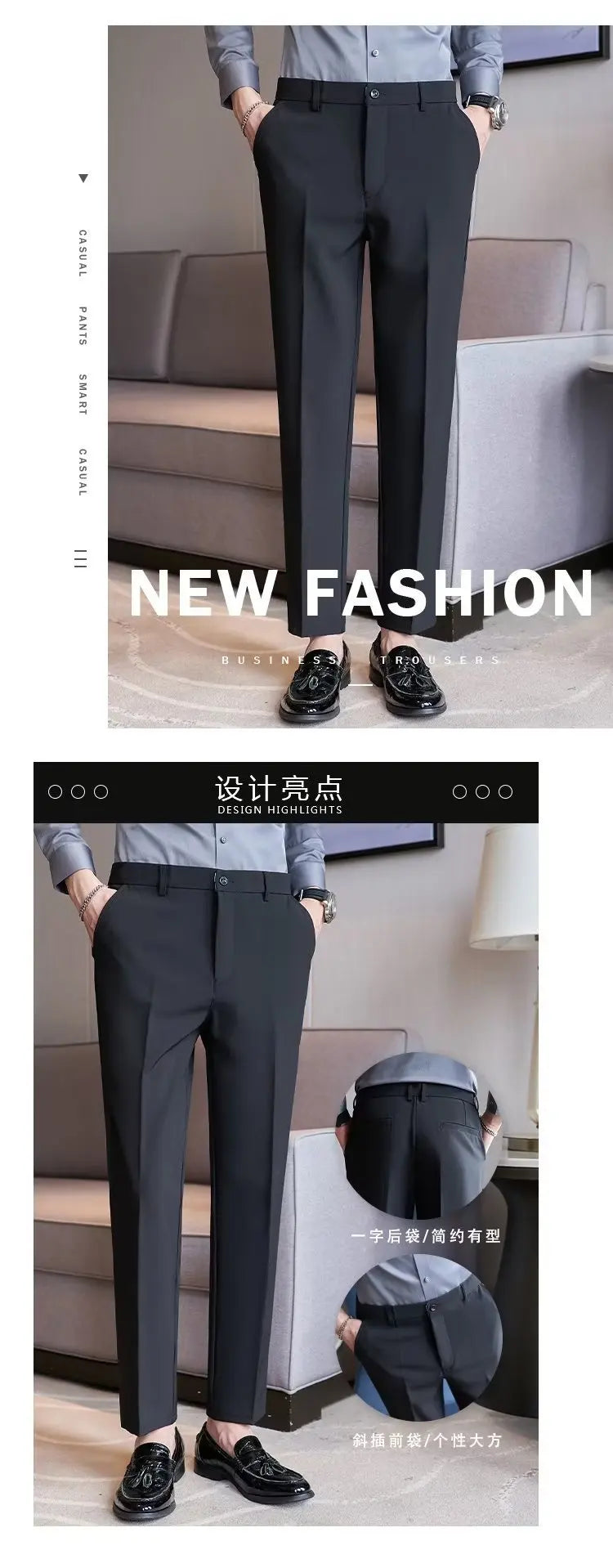 Men's Suit Pants Gray White Black Slim Business Casual Nine-point Pants Straight Plus Size Trousers Office Social Wedding