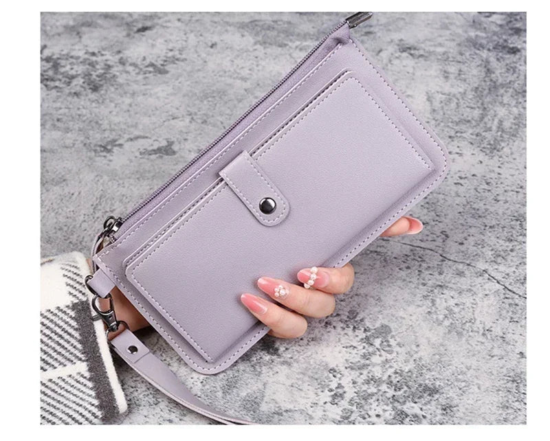 2024 Fashion Women Wallets Simple Zipper Purses Black White Gray Red Long Section Clutch Wallet Soft PU Leather Money Bag