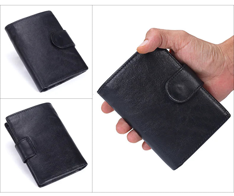 New Men Wallet Cowhide Genuine Leather Wallets Coin Purse Clutch Hasp Open Top Quality Retro Short Wallet