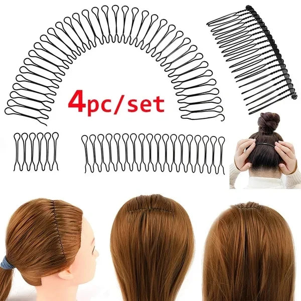 4Pcs Invisible Broken Hair Hairpin Adult Tiara Tools Curve Needle Bangs Black Fixed Insert Comb Professional Styling Accessories