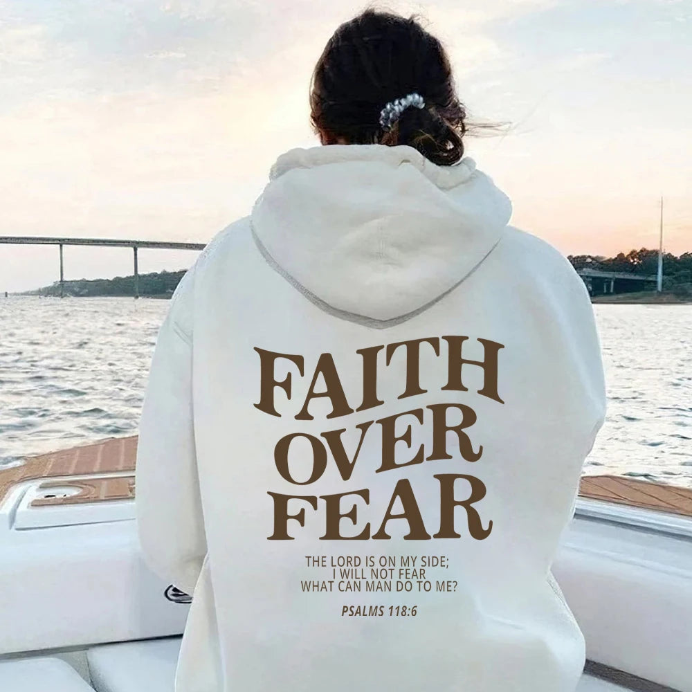 Faith Over Fear Christian Hoodie Sweatshirt Jesus Trendy Bible Verse Shirt Unisex Aesthetic Clothes Streetwear