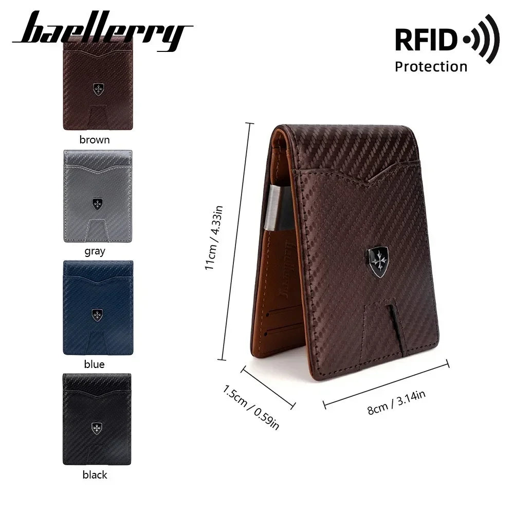 Minimalist men's wallet card bag new baellerry RFID anti-theft brush double fold cross leather card wallet  credit card holder